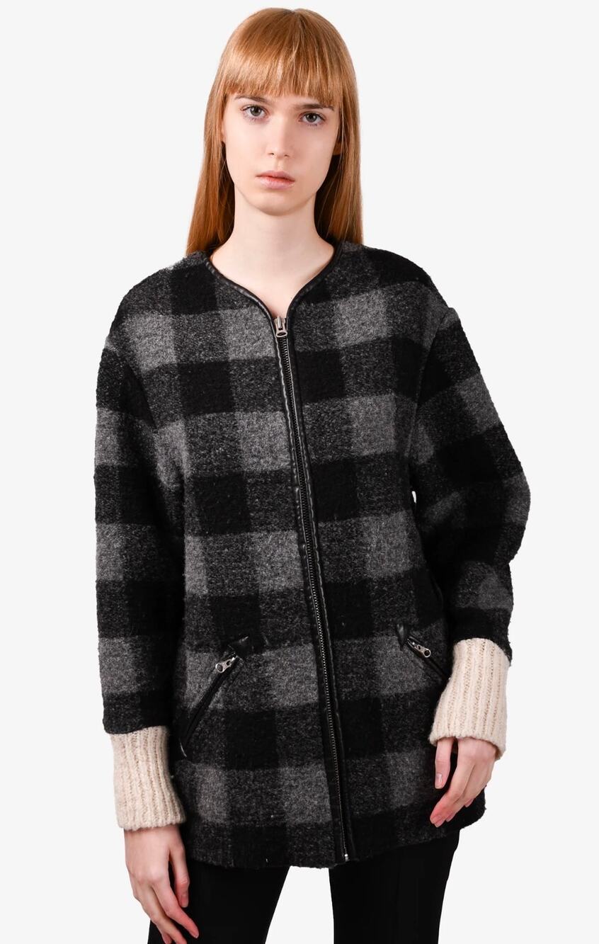 Isabel Marant Etoile Boucle Check Wool Full Zip Gelicia Coat Size 4 (FR 36)